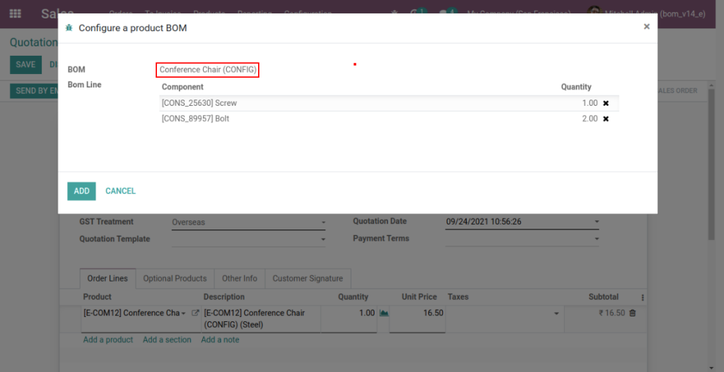 Odoo 14 BoM- Change Component Quantity while Creating Sale Order 8 kitv8