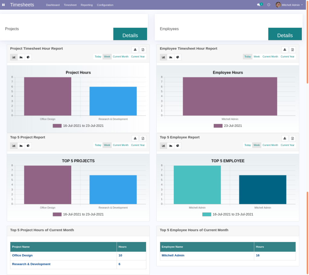 Custom Odoo App Development for Remote Project/Employee Management 2 Odoo Timesheet Dashboard