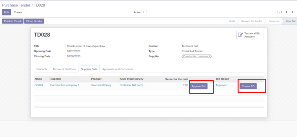 Odoo Tender Management App Customized to help you find Right Bidders and Offers 7 Odoo Tender Management