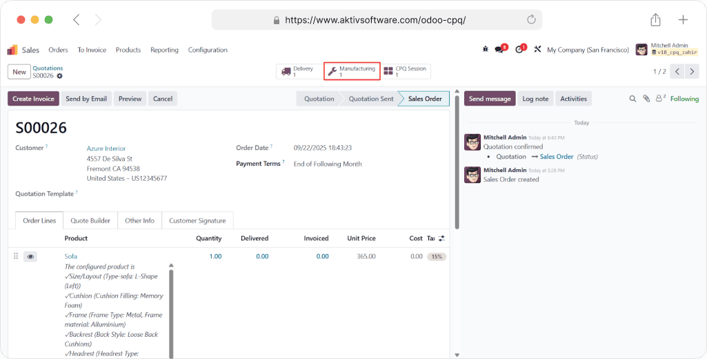 Quote & BoM generation in Odoo CPQ
